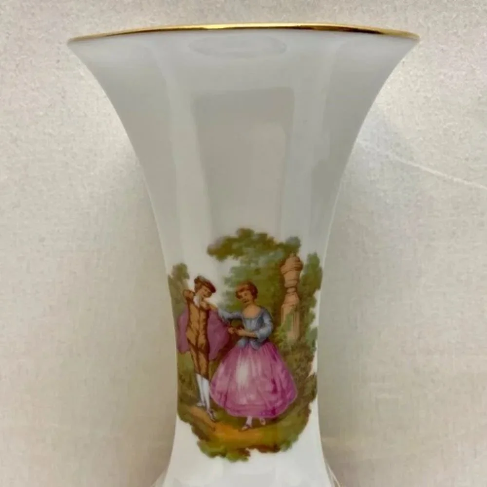 Vintage 22k Gold Vase Gloria Fine Porcelain Bayreuth‎ West Germany 8” Tall EUC